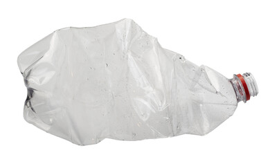 close up used transparent PET plastic water bottle on white background, sustainable environment...