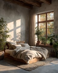 Scandi cozy minimalist dorm room interior, light wood tones,, natural  Modern Minimalist Dorm Interiors Aesthetic and Creative Lifestyle Spaces