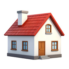 3D rendering of a charming, simple house with a red roof and welcoming details