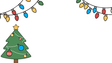 Christmas string lights with Christmas tree on a white screen background animation footage, colorful lamps, light show for new year theme. - Powered by Adobe