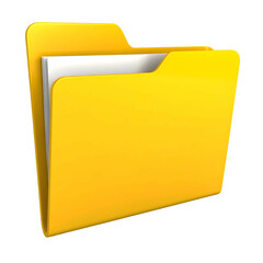 A glossy, yellow, open folder icon with white documents visible inside