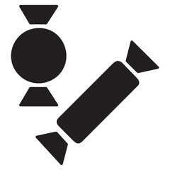 Stylized Black Candies: One Round, One Elongated, Isolated on White Background