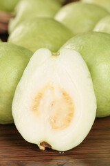 Fresh Guava Fruit Cut in Half Showing White Flesh and Seeds from Guangxi