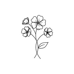 Simple black and white line drawing of a delicate floral arrangement, showcasing blossoms.