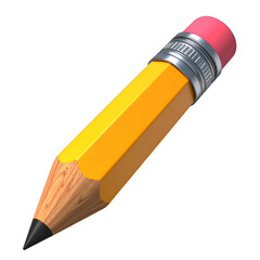 Rendered illustration of a yellow pencil with eraser and metal band on a black backdrop