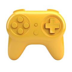Rendered image of a classic game controller in a uniform, vibrant gold color