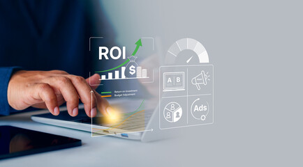 ROI strategy marketing performance, budget allocation, ROAS tracking, A/B testing insights, advertising analysis business growth, KPI dashboard optimization, digital metrics, ROI Performance Dashboard