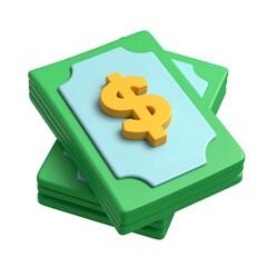 Stacked green currency bills with a gold dollar sign on a light-blue overlay