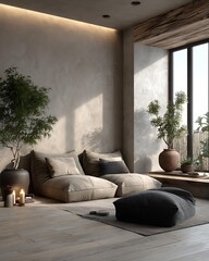 Neutral zen space dorm interior with beige, taupe, and sand tones, clean-lined furniture Modern Minimalist Dorm Interiors Urban and Tech-Modern Living