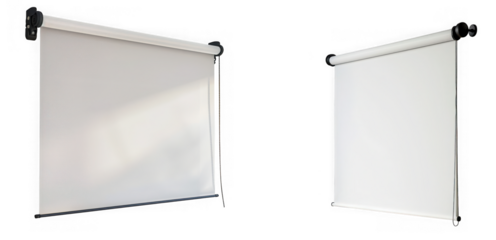 Two white roller blinds, one slightly textured, isolated on transparent background