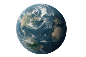Earth globe showing continents and oceans from space, a detailed 3d rendering with transparent alpha channel background
