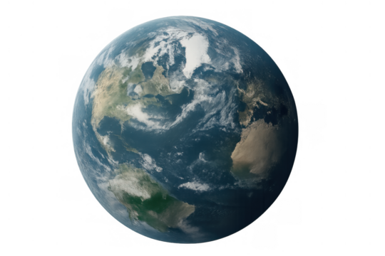 Earth globe showing continents and oceans from space, a detailed 3d rendering with transparent alpha channel background