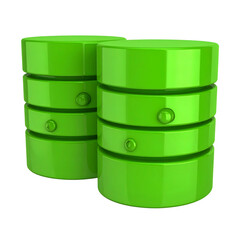 Two green, cylindrical objects with layered segments and spherical protrusions, isolated on black