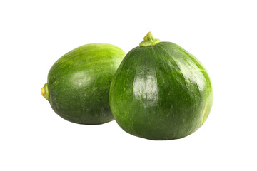 Fresh Green Round Zucchini Squash Vegetables Isolated on White Background