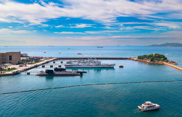 Fototapeta premium Aerial view of Xiaoqingdao Park in Qingdao, China