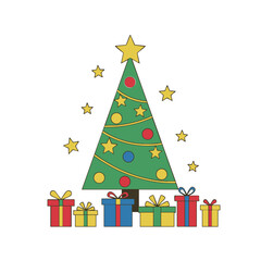 Minimal Pop Christmas Tree Presents Star Icon | ミニマルポップなクリスマスツリーとプレゼントのアイコン