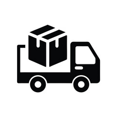 Black silhouette shows a delivery truck carrying a box with white background