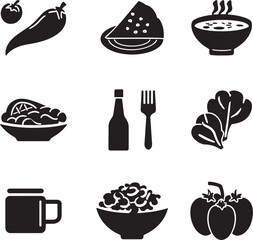 Food and Drink Icons Set chili pepper