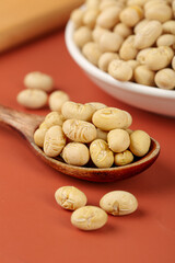Crispy Roasted Soybeans Guizhou Style Traditional Chinese Snack Food in Wooden Spoon and Bowl