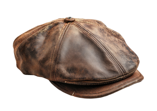 Worn brown leather cap, baker boy style