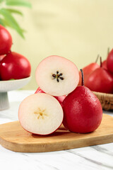 Fresh Red Pears Sliced on Wooden Board - Healthy Organic Fruit
