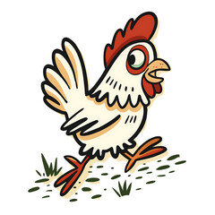 Cartoon Chicken Running on Grass on Transparent Background graphic fast isolated on a transparent background