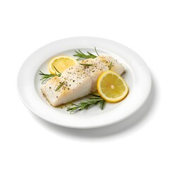 Tasty and fresh cooked  fish fillet with lemon and rosemary 