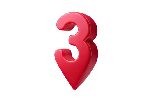 Shiny red number three rendered, isolated