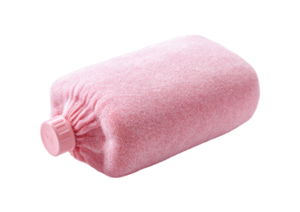 Pink textured object w/plastic cap, against black