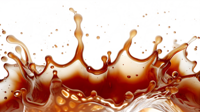 Chocolate splash with bubbles and abstract colorful background liquid drink isolated on a transparent background