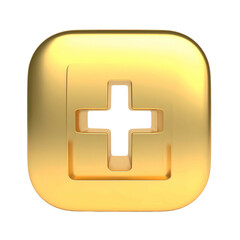 Obraz premium Shiny golden plus sign icon with rounded corners and a beveled inner square