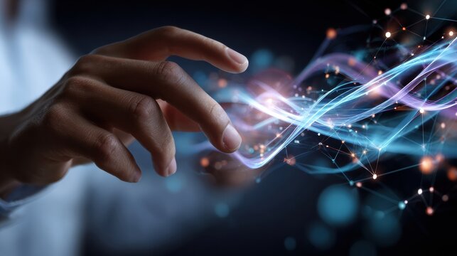 Innovative technology action digital realm visual composition futuristic environment close-up viewpoint connection concept