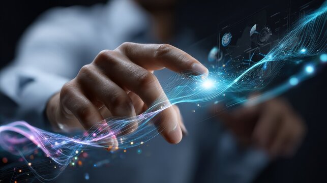 Engaging digital interaction virtual space abstract visualization futuristic environment close-up perspective technology concept