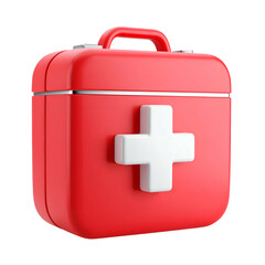 Obraz premium Rendered red first aid kit with white cross, handle, and silver trim