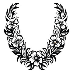 Decorative floral arrangement of flowers and leaves creates a symmetrical, symmetrical and elegant design