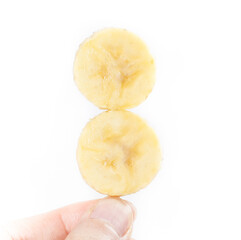 Fresh Small Emperor Banana Slices Close-up in Hand - Hainan Sweet Fruit