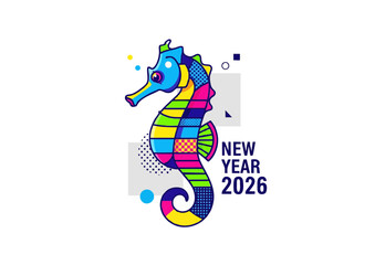 Stylized seahorse in vibrant colors, representing marine life and uniqueness
