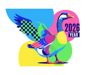 Duck illustration, cheerful, walking, wildlife concept