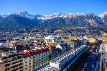 Aerial view of Innsbruck and the alps