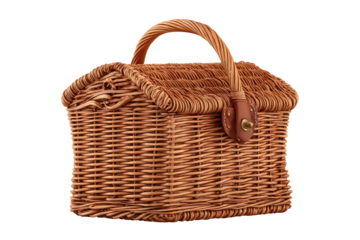 Woven picnic basket with arched handle and latch