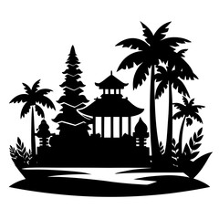 Obraz premium Bali vector clean black silhouette design white background