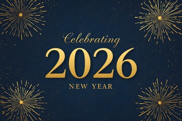 A 2026 New Year celebration banner template on a blue background.