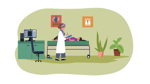 A doctor checking up on a patient lying on bed