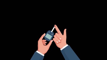 Using Glucometer And Measuring Blood Sugar Level with alpha channel 