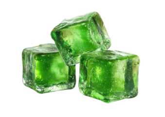 Stack of three green ice cubes against a black background
