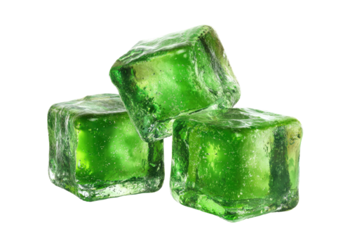 Stack of three green ice cubes against a black background