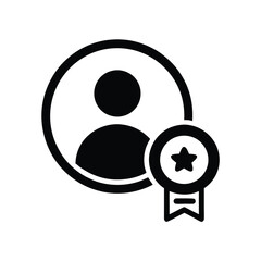 Black avatar icon with a golden award medal and star symbol for recognition