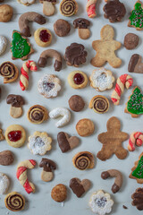 Christmas cookies baking on wooden background