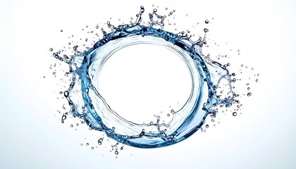 Fototapeta premium Dynamic Blue Water Splash Forming a Perfect Circle Against a Clean White Background with Tiny Droplets Suspended in Mid Air