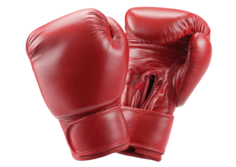 Two red leather boxing gloves, isolated on a blank background